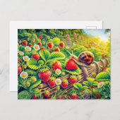 カタツムリ食べのイチゴinガーデン ポストカード (正面/裏面)