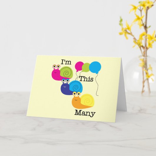 カタツムリ3本Tシャツとギフトが多い カード (黄色い花)