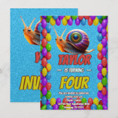 カタツムリ ユニーク 個性的な 誕生日 招待状 こども (正面/裏面)