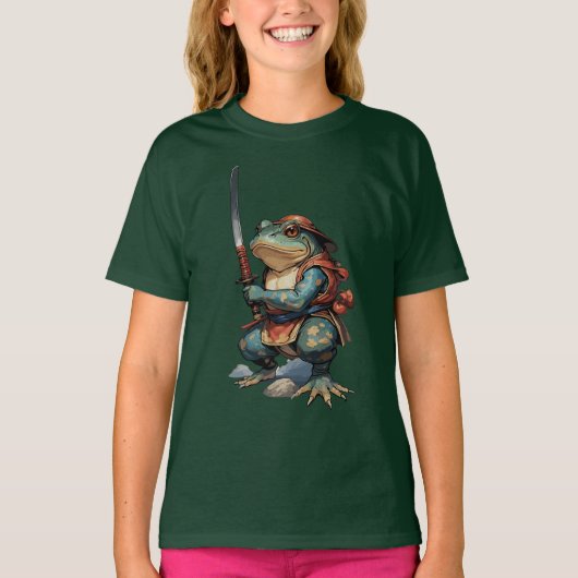 カタナを持つサムライカエル戦士 Tシャツ (正面)