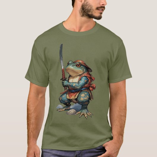 カタナを持つサムライカエル戦士 Tシャツ (正面)