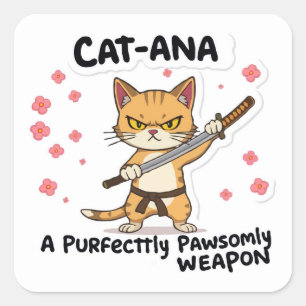カタナサムライ – 愛らしい猫戦士 スクエアシール