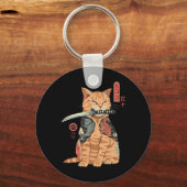 カタナ猫ヴィンテージ日本の可愛インスパイア猫 キーホルダー (正面)