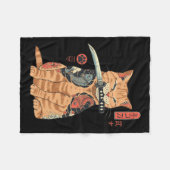 カタナ猫ヴィンテージ日本の可愛インスパイア猫 フリースブランケット (正面(横))