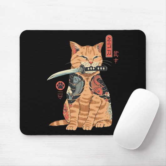 カタナ猫ヴィンテージ日本の可愛インスパイア猫 マウスパッド (マウス)