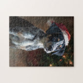 カタフーラ・レオパード・ハウンドの子犬のクリスマス絵画 ジグソーパズル (横)