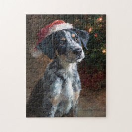 カタフーラ・レオパード・ハウンドの子犬のクリスマス絵画 ジグソーパズル