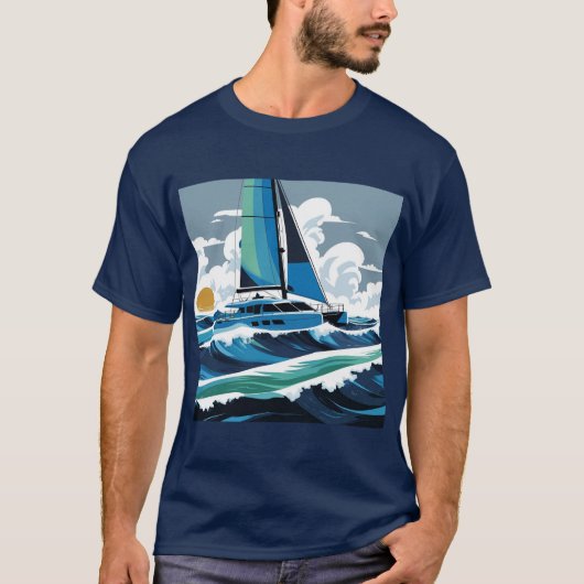 カタマランで波を航行せよ！ Tシャツ (正面)