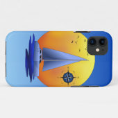 カタマランのヨットおよびコンパス面図 Case-Mate iPhoneケース (裏面(横))
