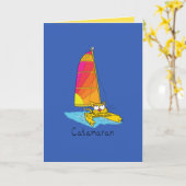 カタマラン-おもしろい猫セーリンググリーティングカード カード (黄色い花)