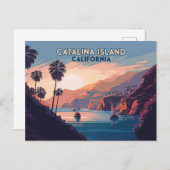カタリナアイランドカリフォルニアボーツサンセットレトロ ポストカード (正面/裏面)