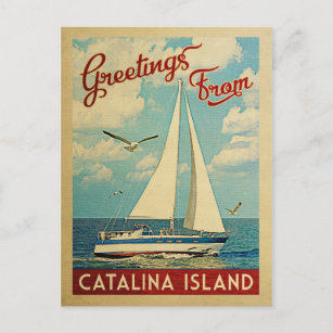 カタリナアイランドシルボートヴィンテージトラベルカリフォルニア ポストカード