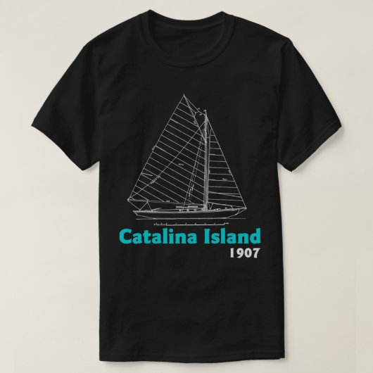 カタリナアイランドセーリングヴィンテージ帆船ブループリント Tシャツ (デザイン正面)