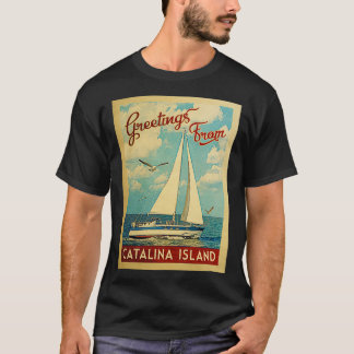 カタリナアイランドヴィンテージトラベルセーリングボート Tシャツ