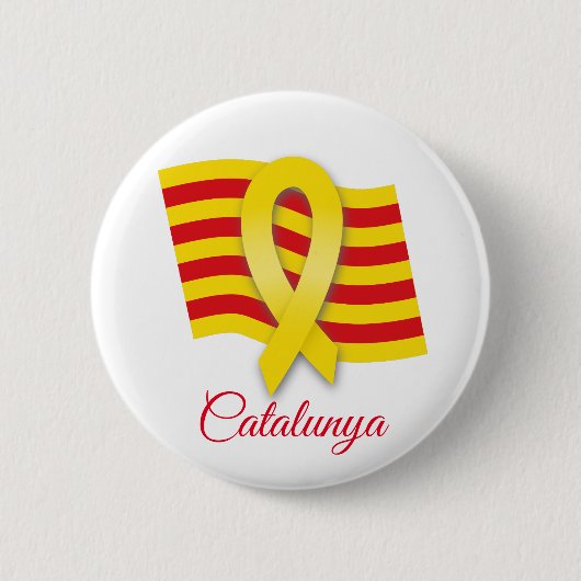 カタルーニャのリボンと旗 缶バッジ (正面)