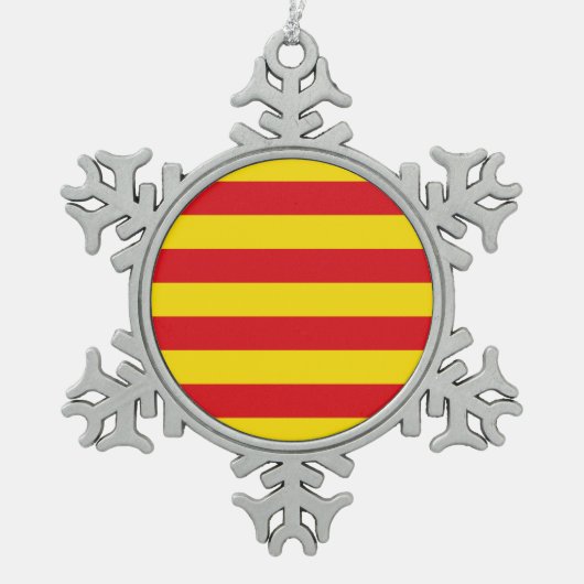 カタロニア国旗を持つピュータースノーフレークオーナメント スノーフレークピューターオーナメント (正面)