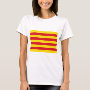 カタロニア国旗を持つ女性Tシャツ Tシャツ