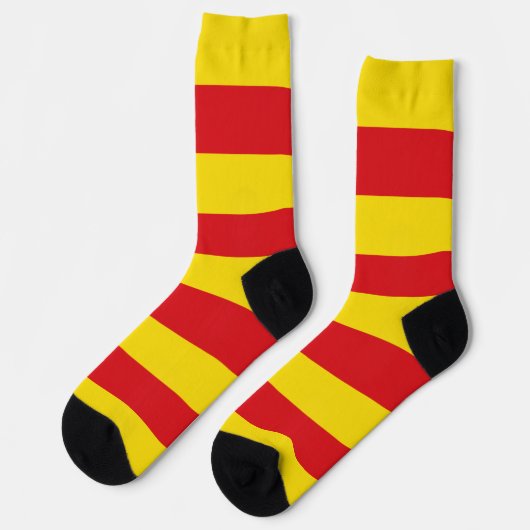 カタロニア国旗を持つ男性用クルーソックス ソックス (左)