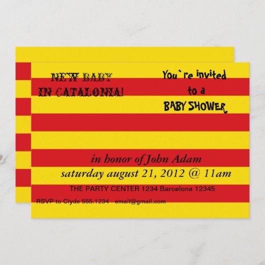 カタロニア国旗を掲げたベビーシャワー招待状 招待状 (正面/裏面)