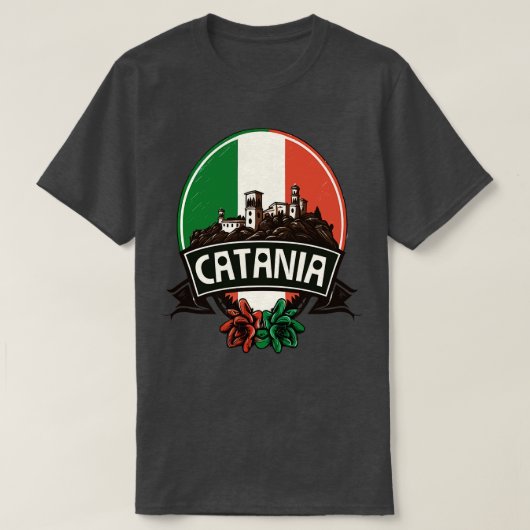 カターニアシシリアレトロイタリアン領域デザイン Tシャツ (デザイン正面)