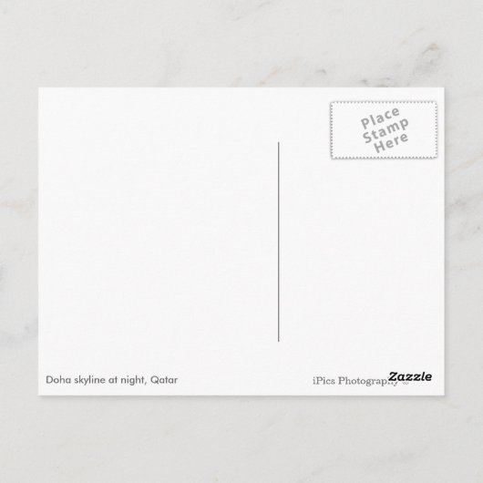 カタールのドーハのスカイライン夜の文字はがき ポストカード (裏面)