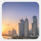 カタールのドーハの街の夕日 スクエアシール (正面)