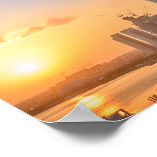 カタールのドーハの街の夕日 ポスター (角)