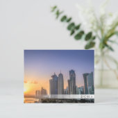 カタールのドーハの街の夕日 ポストカード (スタンド正面)