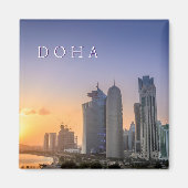 カタールのドーハの街の夕日 マグネット (正面)