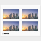 カタールのドーハの街の夕日 長方形シール (シート)