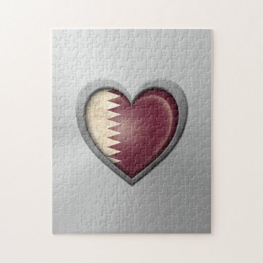 カタールのハートの旗のステンレス鋼の効果 ジグソーパズル (縦)