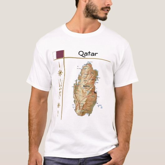 カタールの地図+国旗+タイトルTシャツ Tシャツ (正面)