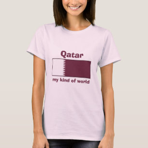 カタール国旗+地図+テキストTシャツ Tシャツ