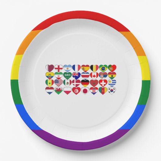 カタール大会2022カントリーフラグLGBTQ 縁ど ペーパープレート (正面)
