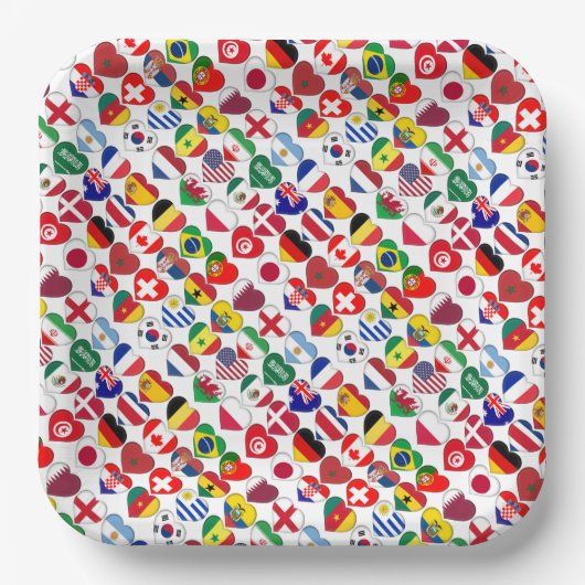 カタール大会2022 32ハート国旗 ペーパープレート (正面)