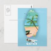 カタール旅行ポスターイラスト印刷 ポストカード (正面/裏面)