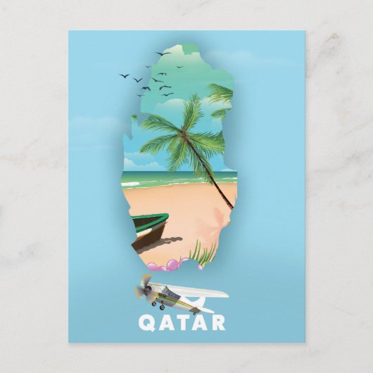 カタール旅行ポスターイラスト印刷 ポストカード (正面)