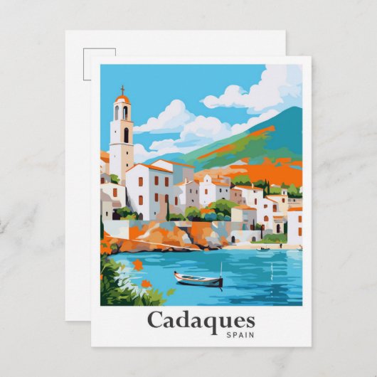 カダケススペインヴィンテージトラベルポートレート ポストカード (正面/裏面)