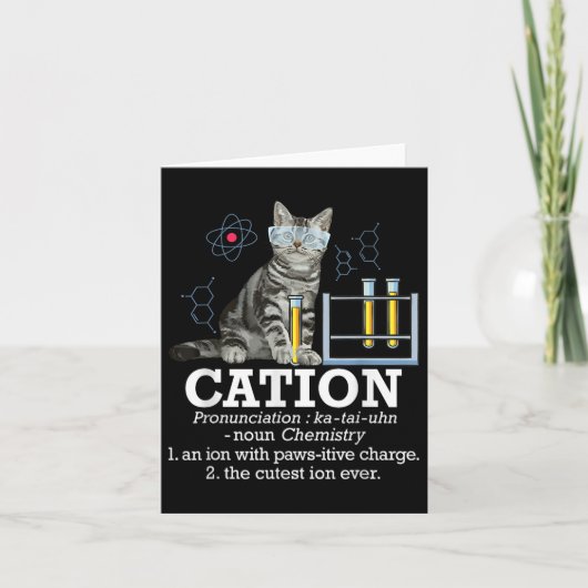 カチオンおもしろい – 化学ユーモア科学先生猫 カード (正面)