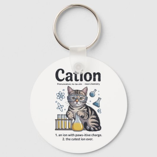 カチオンTシャツ ネコ 科学 化学 教師 おもしろい 化学者 キーホルダー (正面)