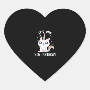カチコーンかわいいネコUnicorn年齢5 Tシャツ ハートシール