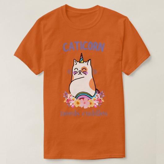 カチコーンが必要かわいいユニコーン猫おもしろい Tシャツ (デザイン正面)