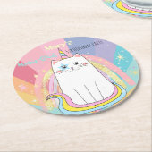 カチコーンキャットミョー教誕生日キッド ラウンドペーパーコースター (アングル)