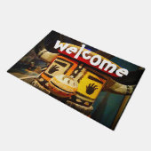 カチーナドールかわいい顔フォトウェルカムタイポグラフィ ドアマット (アングル)