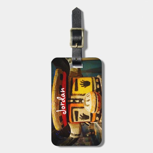 カチーナドールウッド顔写真名前をカスタムするかわいいはっきりした ラゲッジタグ (正面縦)