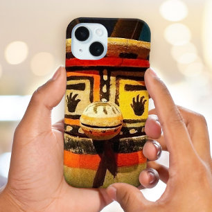 カチーナドール彫刻ウッド顔写真かわいいアンティーク iPhone 15ケース