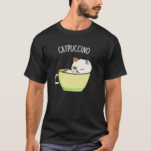 カッおもしろいプチーノキティ猫カッププンダークBG Tシャツ (正面)