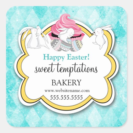 カッカラフルケイースターお洒落バニー スクエアシール (正面)