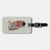 カッコいいおもしろいトレンディーカラフル水色フクロウ ラゲッジタグ (正面横)