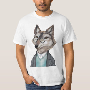 カッコいいおもしろいフォックス顔アニマルプリントデザイン Tシャツ